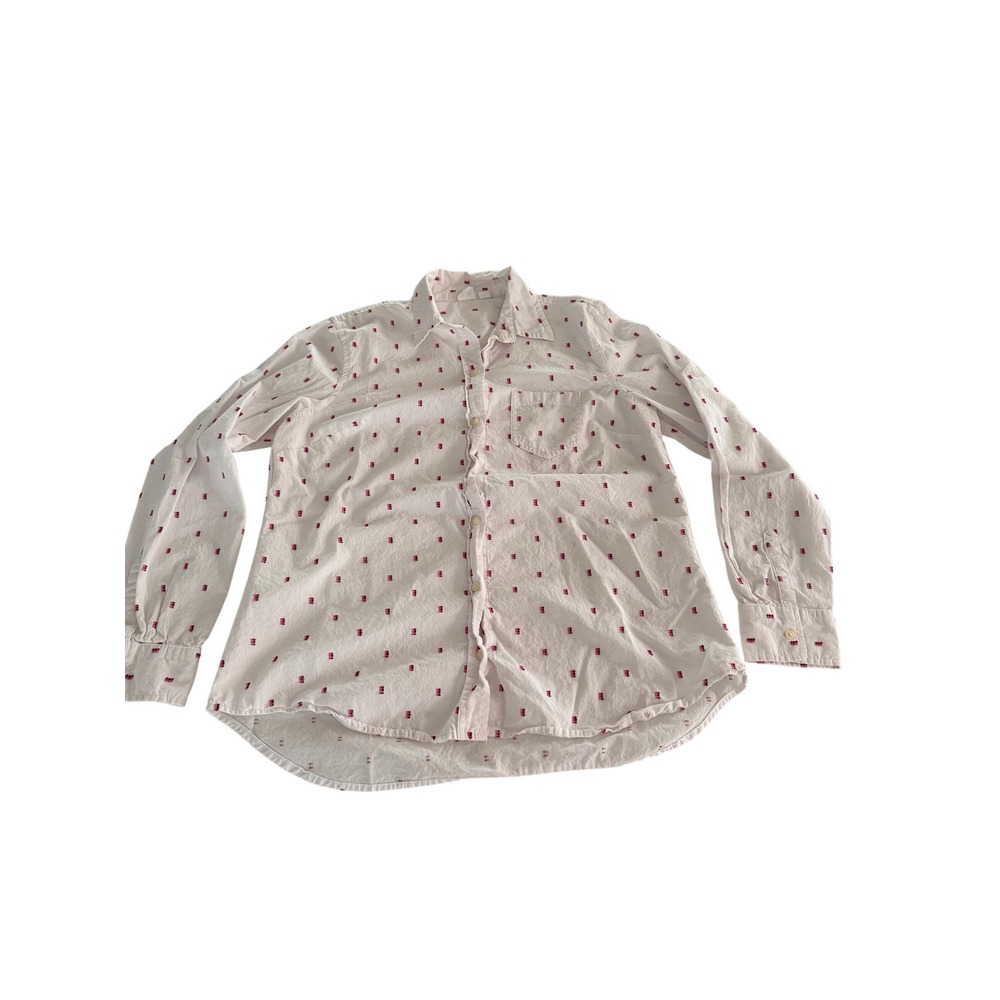 GAP Womens White Pink Embroidered Dash Long Sleeve Button Down Shirt Size M